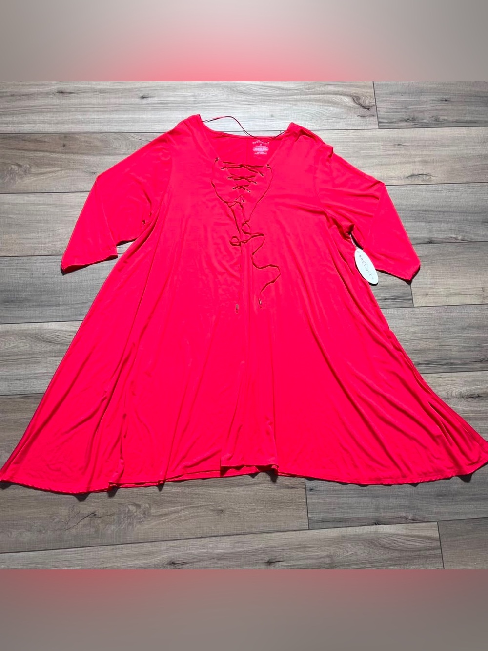 Boutique JC Penny Womens Lace Up Front Swing Dress Size 3X Hibiscus